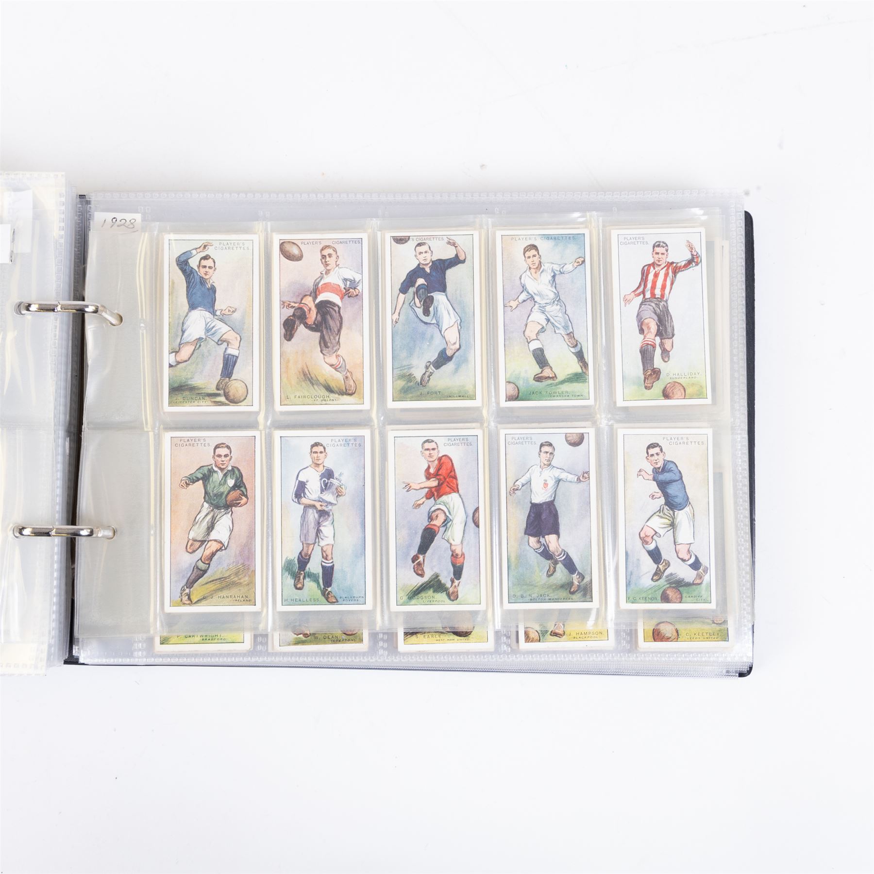Collection of Edwardian and later Football related trading and cigarette cards, including forty-nine of fifty 1906 Ogden's Football Club Colours, 1922 PALS Footall series, ninety of one hundred 1925 Gallaher Famous Footballers, complete set of forty-four 1926 Ogden's Captains of Association Football Clubs and Colours, complete set of fifty 1927 Players Football Caricatures by MAC,  complete set of fifty 1927 Players Football Caricatures by RIP,  complete set of fifty 1930 Players Association Cup Winners, complete set of 50 1933 Ogdens AFC Nicknames etc, housed in brown cigarette card album
