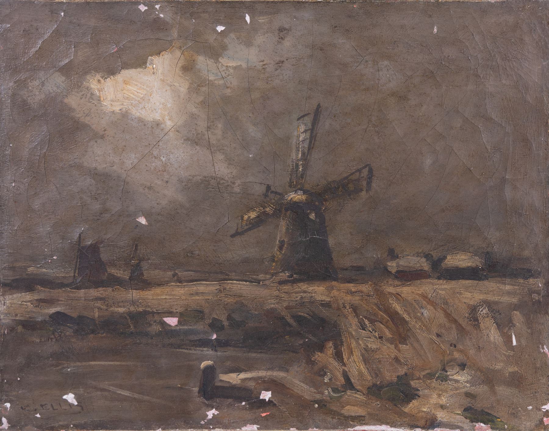 Edwin John Ellis (British 1841-1895): Windmills, pair oils on canvas, one signed 36cm x 46cm (2) (unframed)
