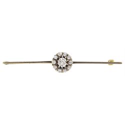 Early 20th century 15ct gold old cut diamond cluster bar brooch
