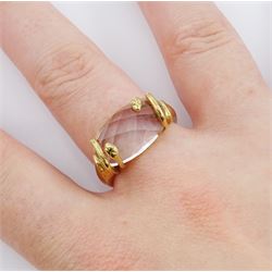 9ct gold rock crystal snake ring, hallmarked