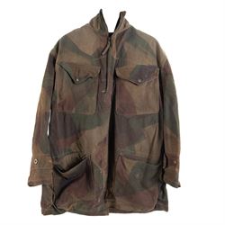 WWII British parachute regiment dennison smock with four front pockets, half zip and crutch strap size 3 dated 1944, together with over smock, with two pockets and crutch strap, size 2 dated 1944
