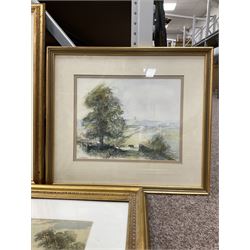 Collection of 20th Century watercolours, to include Jeremy Taylor (British 1957-): 'Sutcliffe's View - Whitby' and John Smith Atherton (British 1877-1943): Village Scene, variously signed, titled, dated and with original labels max 33.5cm x 43cm (8)