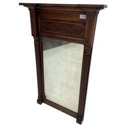 19th century mahogany pier glass mirror, banded and inlaid, two fluted columns