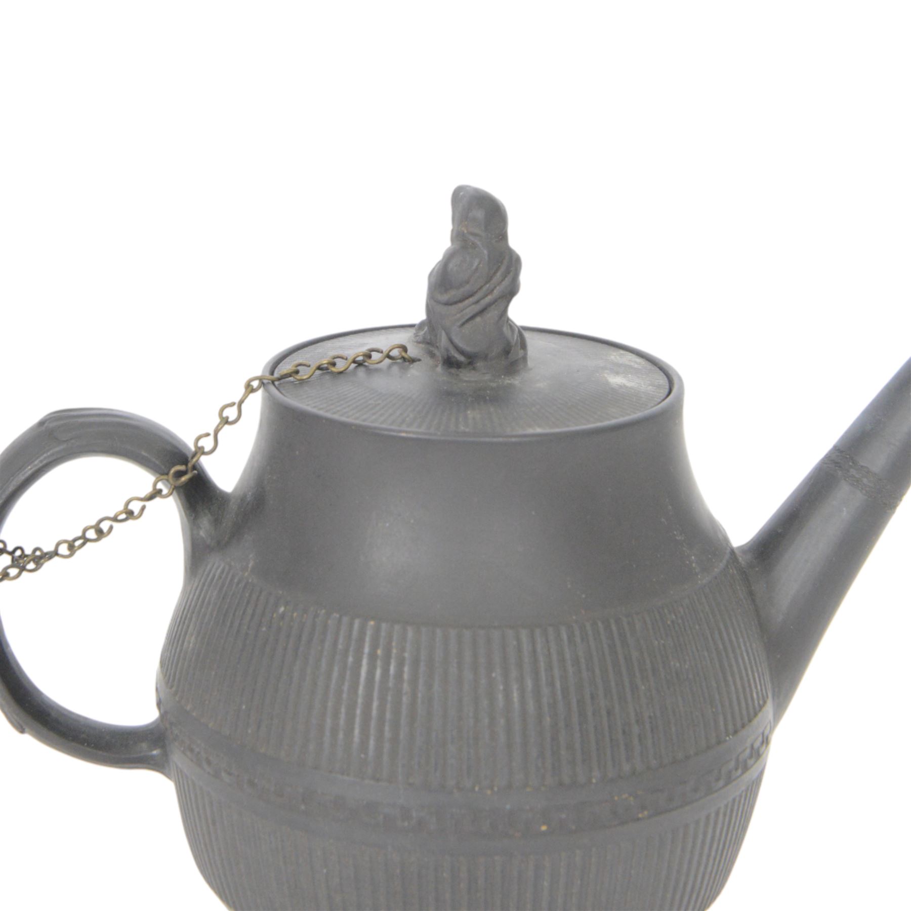 18th century Wedgwood black basalt teapot with  Widow of Zarephath finial, H16cm