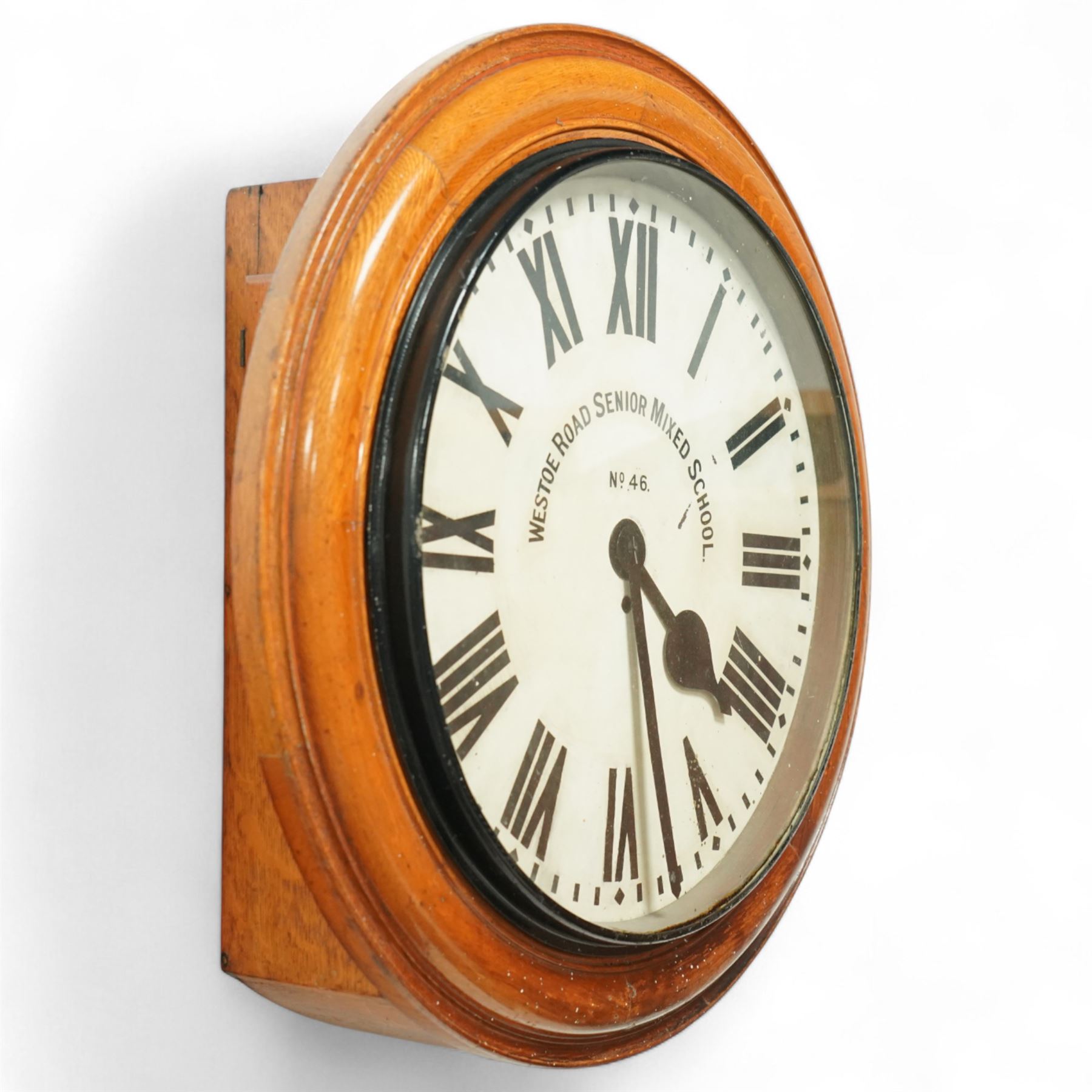 English-Large early 20th century 8-day fusee wall clock, 17 inch painted dial inscribed 