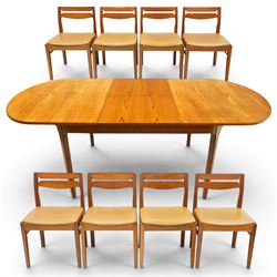 Nathan - teak oval extending dining table, together with set of eight matching low-back di...