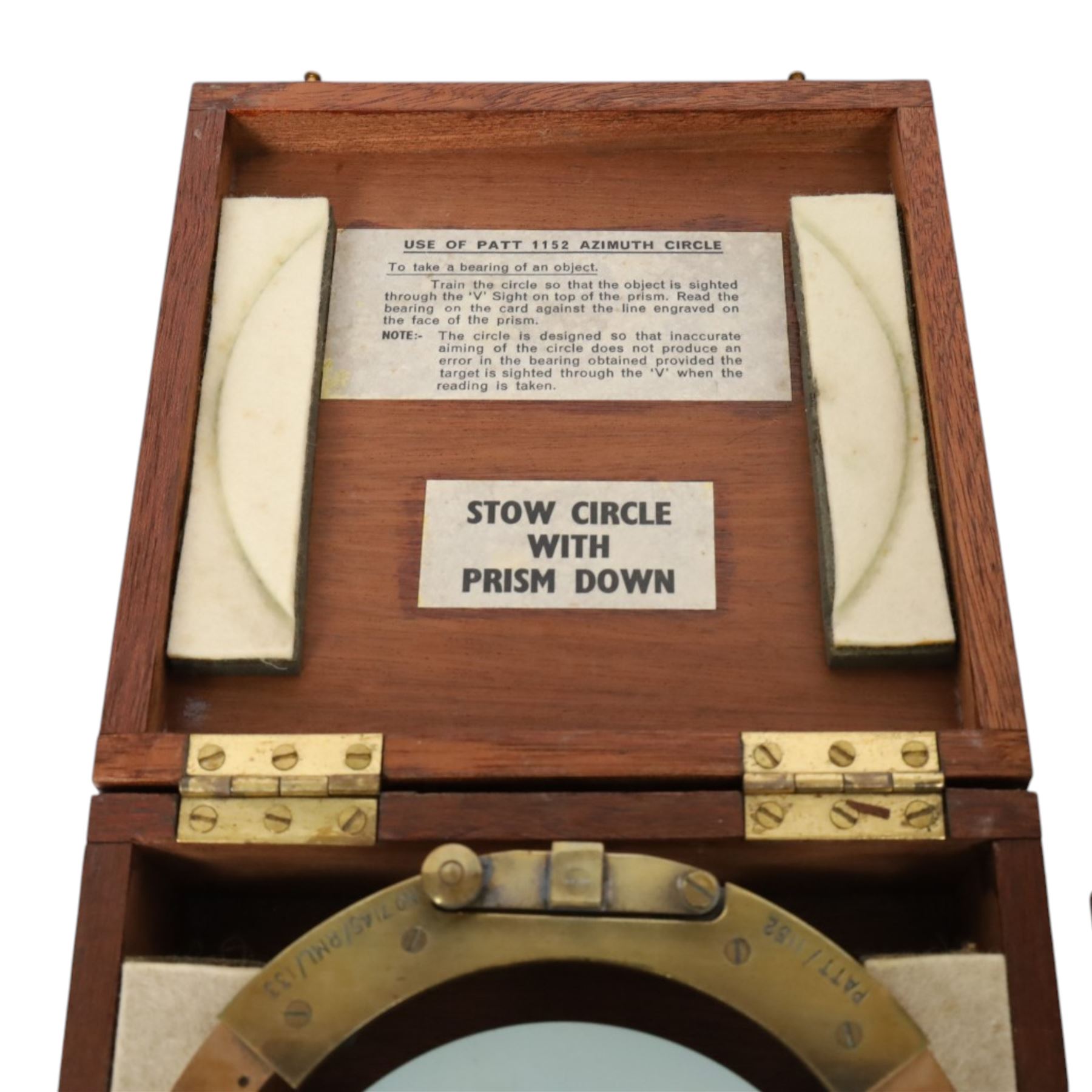 Admiralty pattern Azimuth circle, no. 1152 and a brass nautical compass on gimbal, both in wooden cases