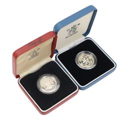 Twelve The Royal Mint United Kingdom silver proof one pound coins, comprising 1983, 1984, 1988, 1989, 1992, 1993, 1994, 1996, 1996 piedfort, 1998, 1999, and 2001, cased with certificates