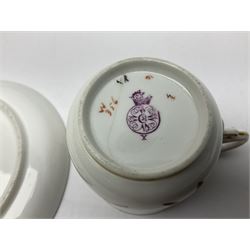 Royal Worcester coffee pot, coffee cup and saucer, all decorated with floral sprigs and butterflies, the coffee pot with a bamboo handle, H23cm