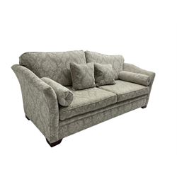 Finline - 'Othello' large three seat sofa, upholstered in light grey silver fabric with foliate pattern