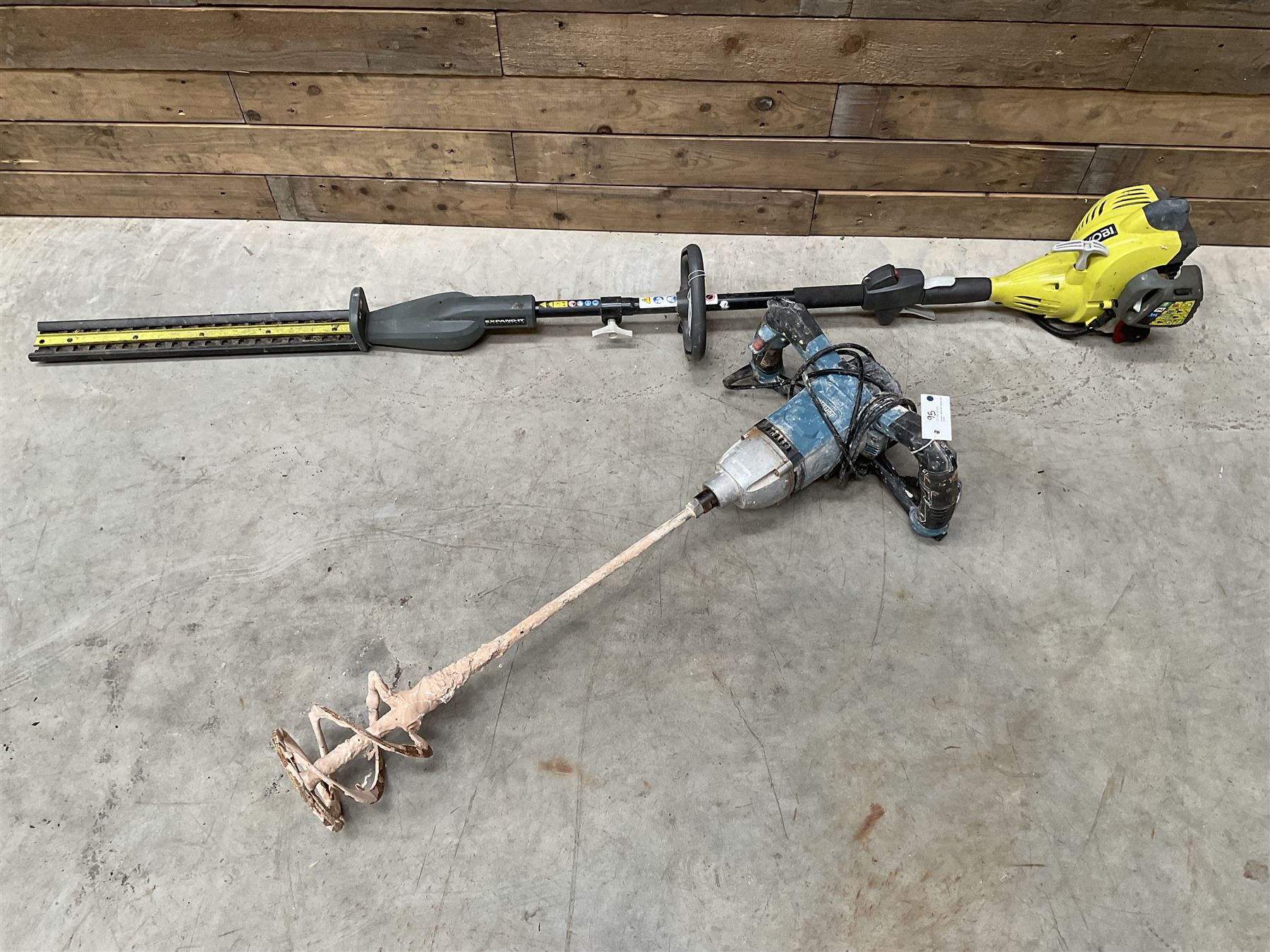 Ryobi petrol trimmer and an Erbauer electric mixer
