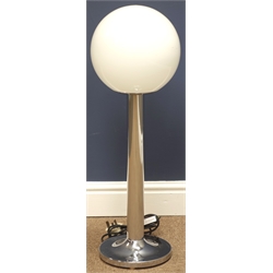  1960's/ 70's Durlston Designs Ltd standard/ table lamp, cylindrical chrome stem with opaque globular glass shade, H74cm   