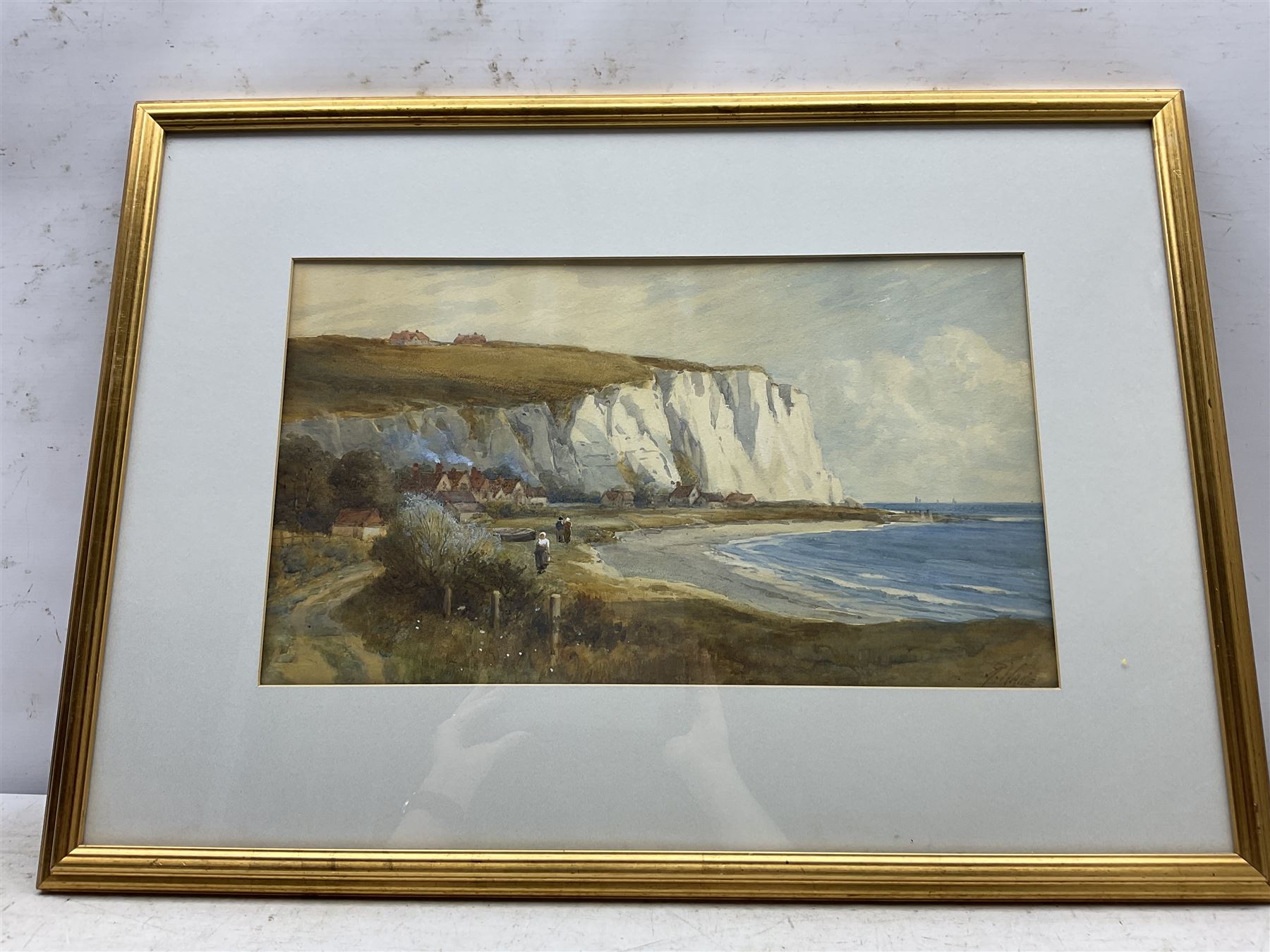 Richard Wane (British 1852-1904): Village beneath White Cliffs, watercolour signed 28cm x 49cm