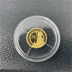 Eleven Queen Elizabeth II miniature gold coins, each being 0.5 grams of 24 carat gold, including Tristan da Cunha 2020 'Laurel', Solomon Islands 2020 '80th Anniversary of the Battle of Britain' etc, all with certificates