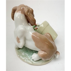 A Lladro figurine, 'Barrow of Fun' Model 5460, H20.5cm, together two further Lladro figurines, 'Litter of Fun' Model 5364, and 'It wasn't me' Model 7672. 