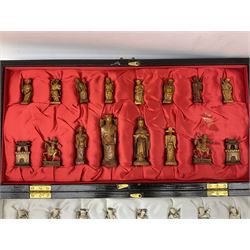 Chinese style chess set and folding storage board, cast resin pieces, board game, L50.5cm