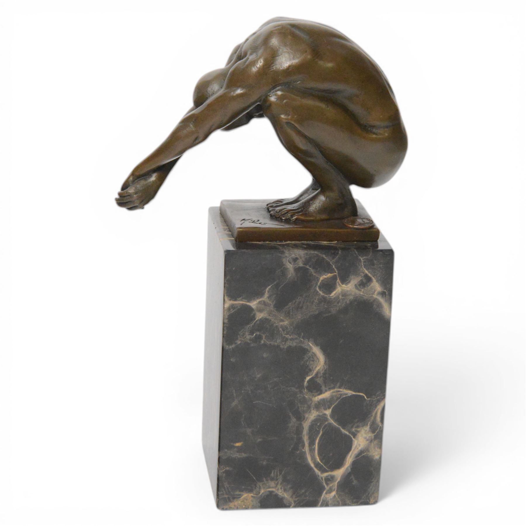 The Diver, bronze figure, signed Milo, upon a marble base, H24cm