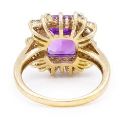 9ct gold amethyst and cubic zirconia cluster ring, hallmarked