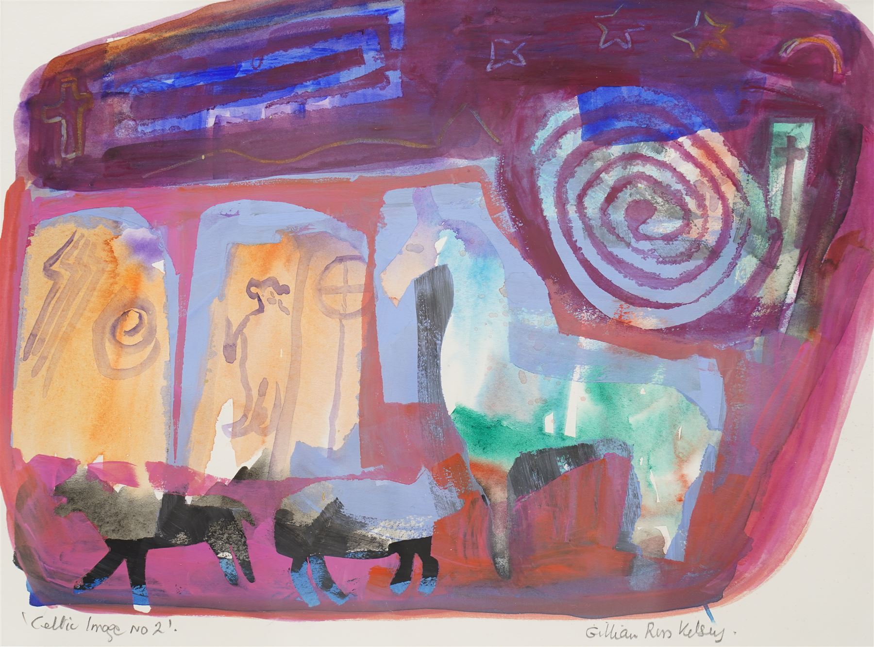 Gillian Ross Kelsey (British 1935-2025): 'Celtic Image No 2', mixed media on paper signed and titled in pencil 24cm x 34cm
