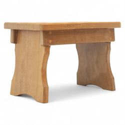 Acornman - adzed oak occasional table, rectangular top with exposed pegged joints and chamfered edges, raised on square chamfered legs, with signature carved acorn, by the workshop of Alan Grainger, Brandsby