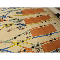 Collection of railway signal maps and similar, including a Wimbledon example, approx 350cm long, together with a collection of book pages depicting images of locomotives