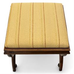 William IV X-frame rosewood stool with upholstered drop-in seat and a Regency simulated rosewood and brass inlaid dining chair with drop-in seat worked in floral needlepoint, W43xD43xH43cm & W46xD40xH79, (2)