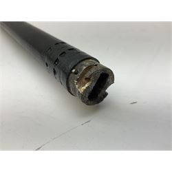 
Late 19th/early 20th century Anglo Indian ebony and bone sword stick with 62cm steel blade, brass locking ferrule and lion mask pommel L92 cm.