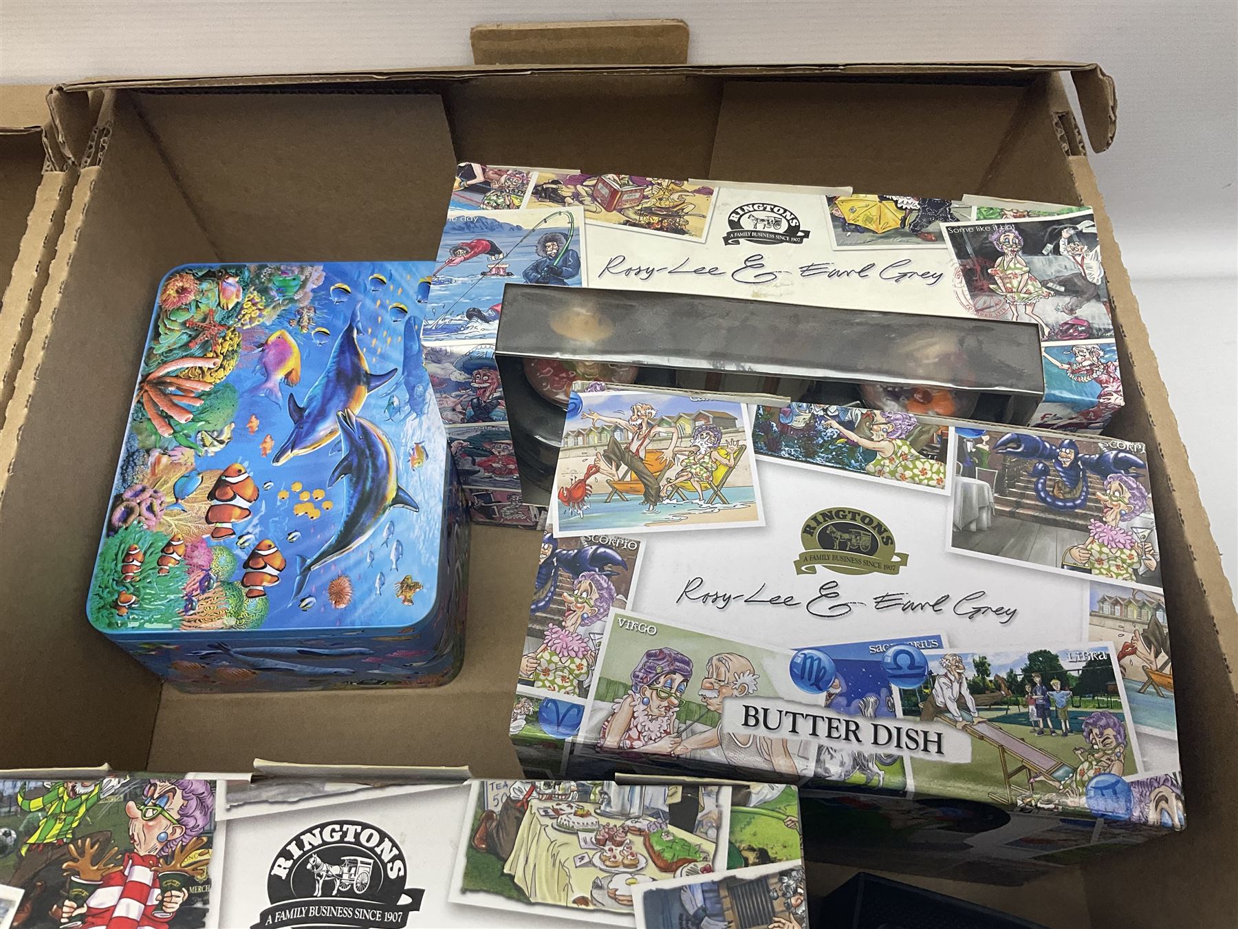 Collection of Ringtons novelty ceramics including money boxes, salt and pepper shakers, etc