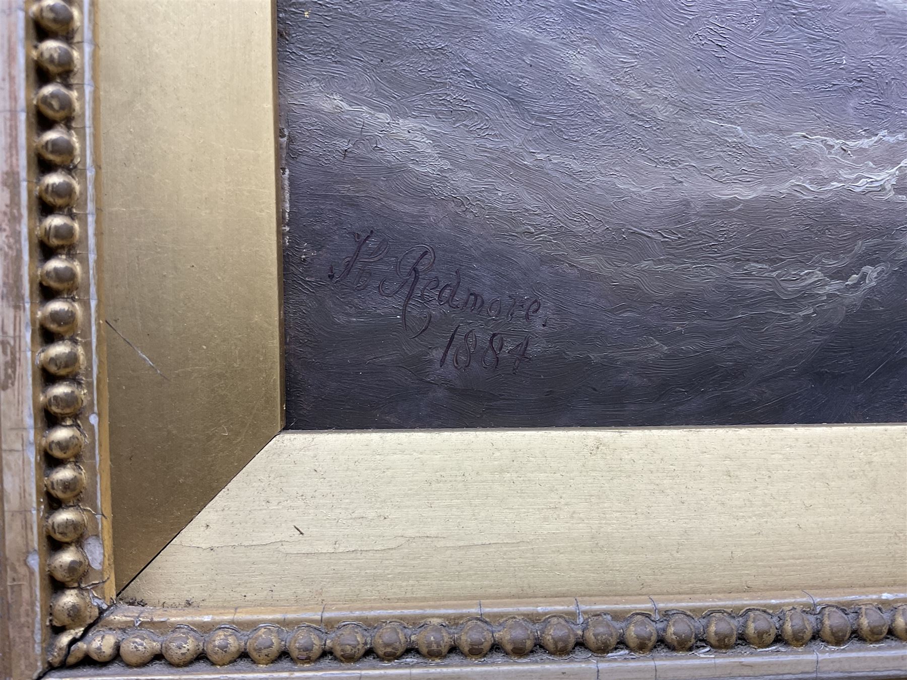 Henry Redmore (British 1820-1887): Sailing Ship and Steamer on Rough Seas, oil on board signed and dated 1884, 34cm x 52cm