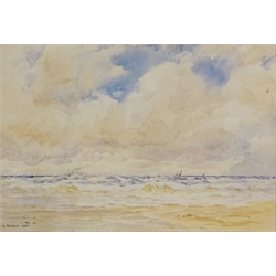  William Stephen Tomkin (British 1860-1940): Looking out to Sea from the Shoreline, watercolour signed and dated 1920, 8cm x 11.5cm   