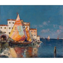 Bruno Gherri-Moro (Italian 1899-1967): Sail Boats at 'Chioggia', oil on canvas signed and ...