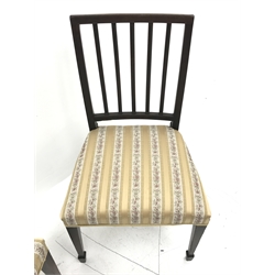 Early 19th century mahogany chair and another similar 19th century chair, both upholstered in striped and floral pattern fabric