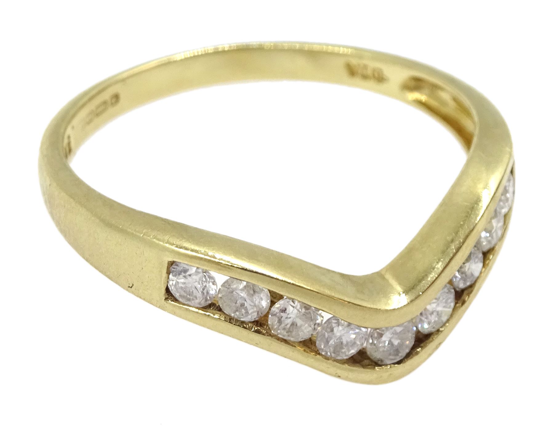 9ct gold diamond channel set wishbone ring, hallmarked, total diamond weight 0.50 carat