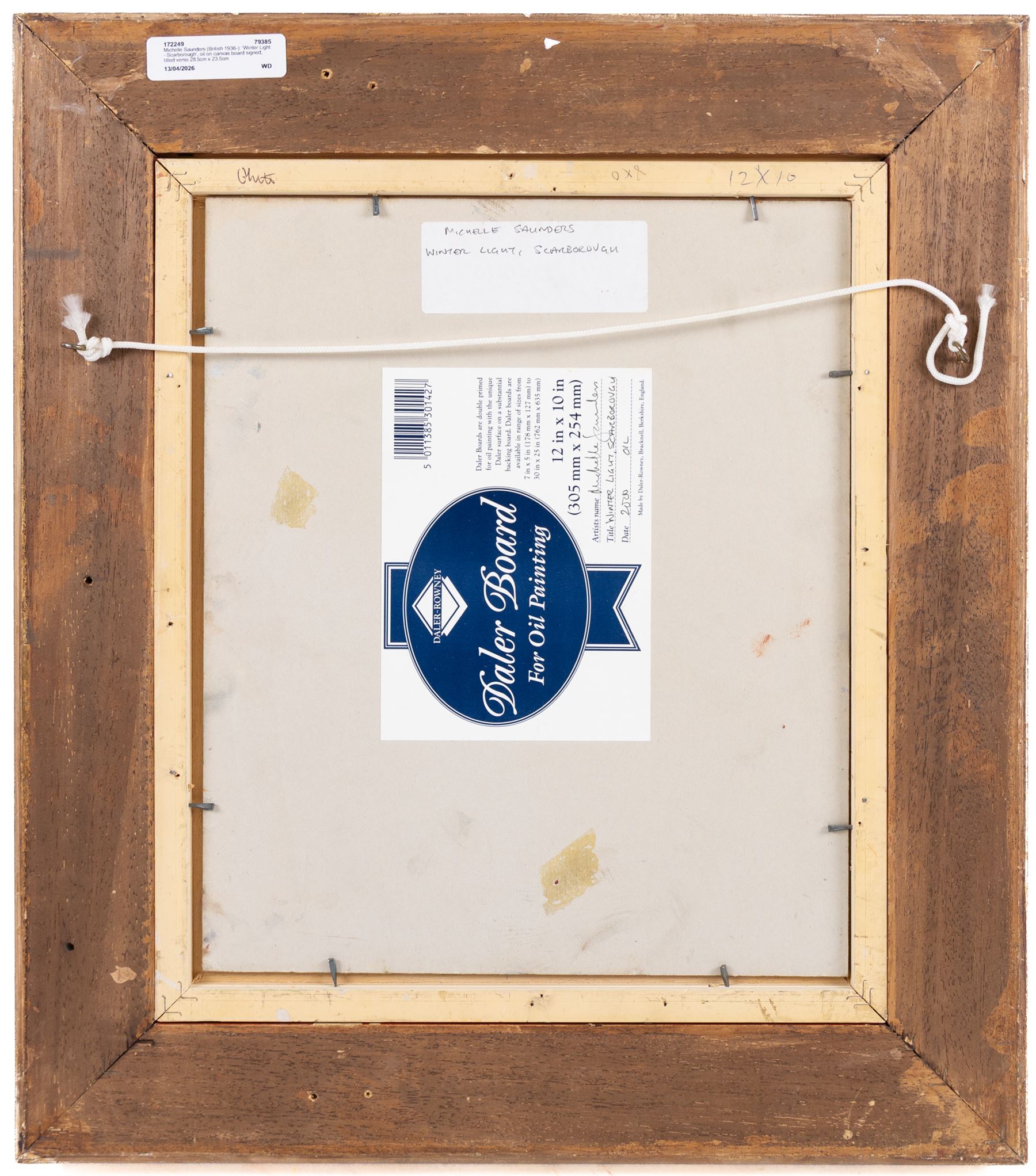 Michelle Saunders (British 1936-): 'Winter Light - Scarborough', oil on canvas board signed, titled verso 28.5cm x 23.5cm