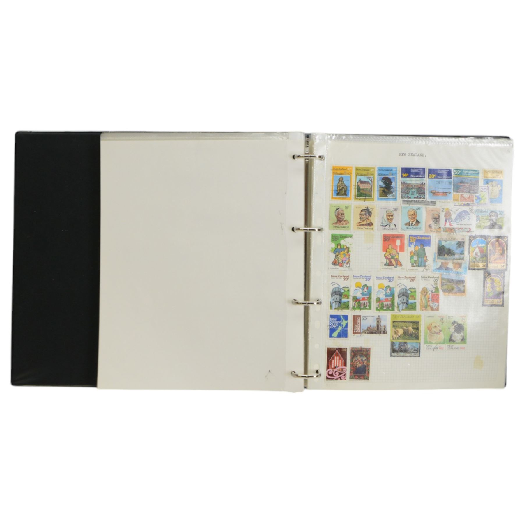 World stamps including Aden, Brunei, Rwanda, Spain, Ireland, Italy, Japan, Hungary, Germany, France, Portugal, Namibia, Netherlands, New Zealand, St Lucia, Malaysia etc, housed in ten ring binder folders