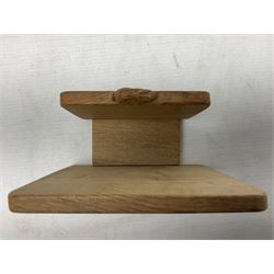 'Rabbitman' oak letter rack of two graduated square panels on a slab base, with carved with rabbit signature, by Peter Heap of Wetwang, H12cm