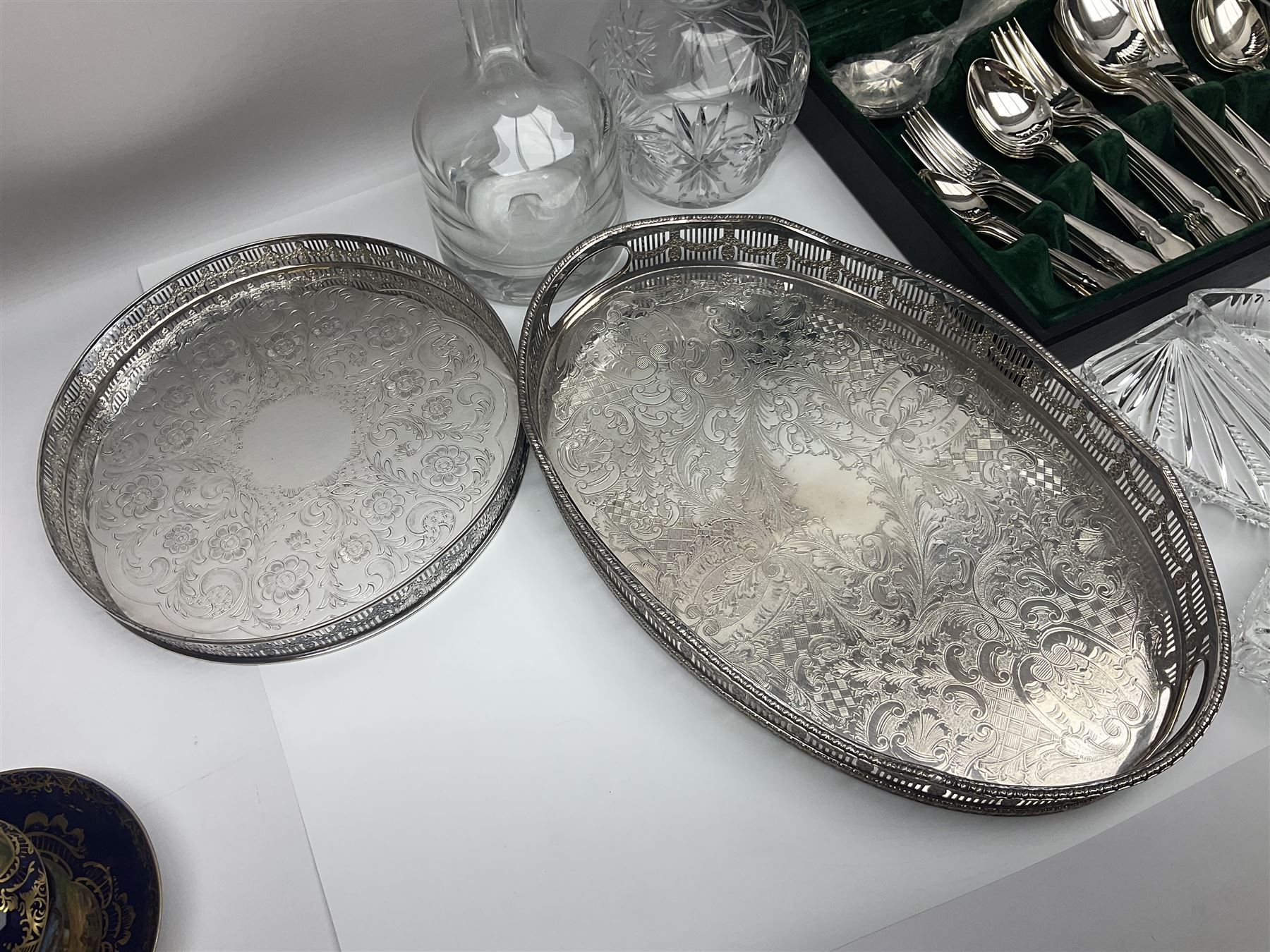 Canteen of cutlery together with Coalport basket, glass decanters and other collectables 