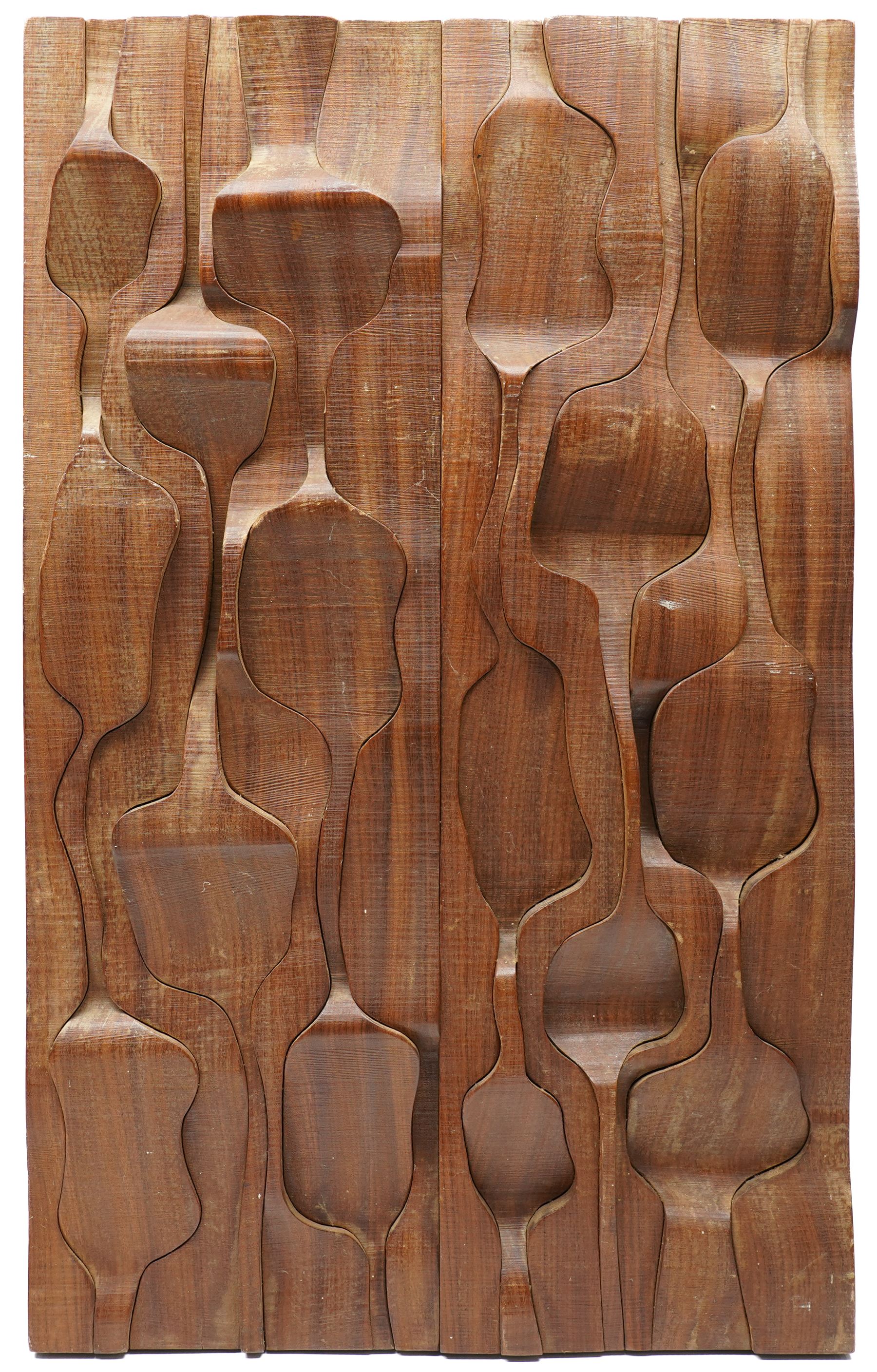 Brian Wiltshire (British 1930-2010): Waves in Relief, carved wooden sculpture backed onto board signed and dated '69 verso 64cm x 39cm