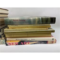 Large collection of fine art and antique reference books, to include Gordon Fleming, The Young Whistler; Sidney C. Hutchison, The History of the Royal Academy, Edward Yardley, The Life and Career of Frank Henry Mason R.B.A., R.I., R.S.M.A. 1975-1965; Brenda Roberts, The Collectors Encyclopaedia of Hull Pottery; Marcel Thomas, The Golden Age Manuscript Painting at the Time of Jean, Duc de Berry; Lindsay Errington, Tribute to Wilkie, etc. 