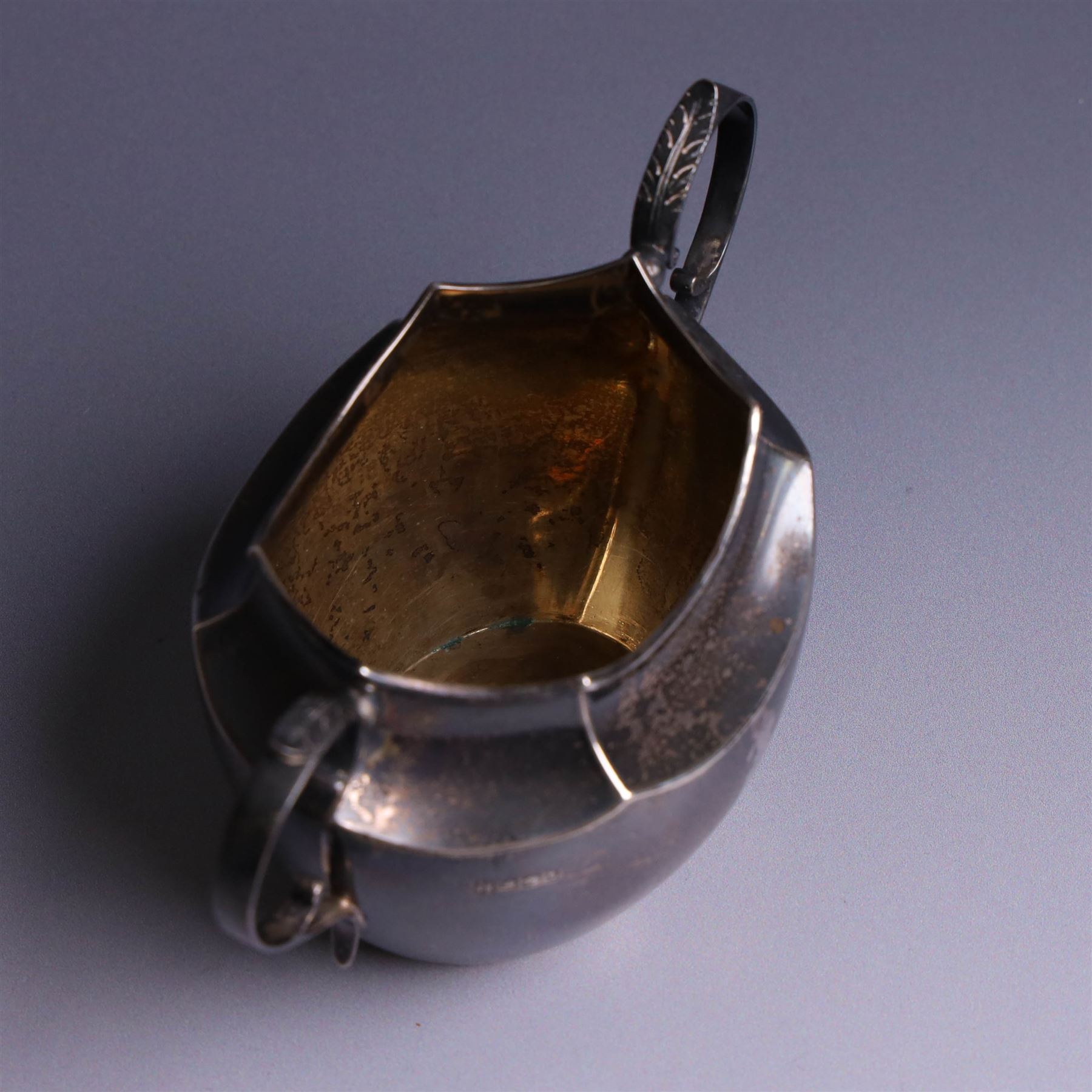 Late Victorian silver twin handled open sucrier, of hexagonal form with acanthus capped handles, hallmarked James Deakin & Sons, Sheffield 1900