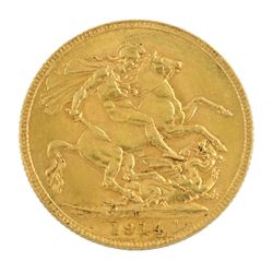 King George V 1914 gold full sovereign coin, Perth mint