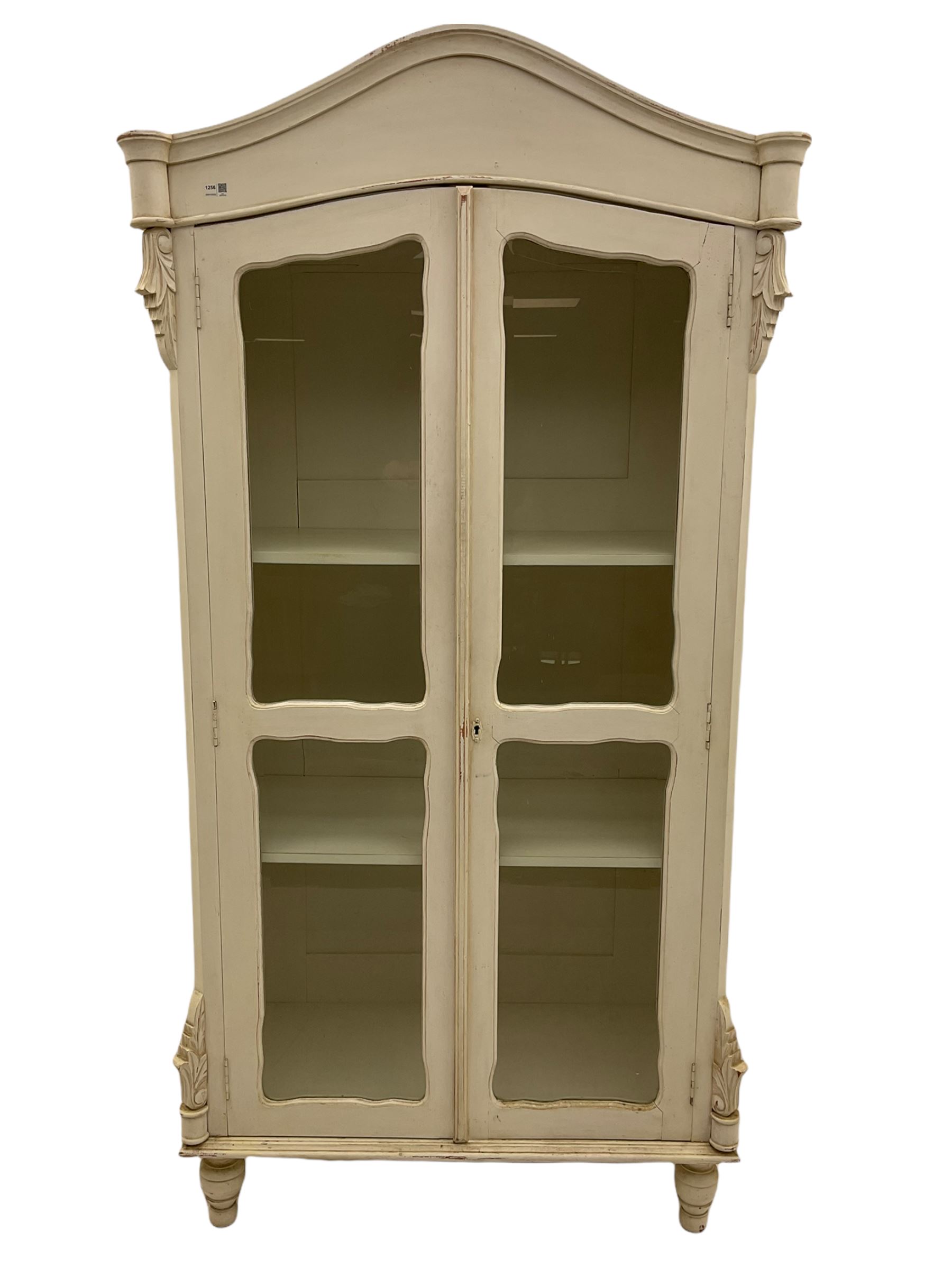 French white painted armoire cabinet, fitted with two glazed display doors