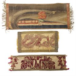 Two antique Aubusson style panels of floral design 52cm x 15cm and 39cm x 20cm and an Ital...