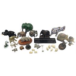 Collection of elephant figures, to include Country Artists example, brass example, etc., and metal pen tray modelled with an elephant, in one box 