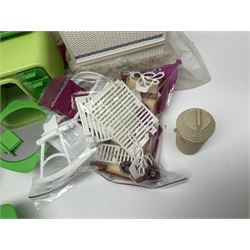 Barbie - collection of 1980s accessories including furniture and outside effects, Fluff the kitten, baby's high chair, playset and nursery items, groceries, crockery, pots and pans, homewares, television, 1985 Annual, transistor radio etc; all unboxed