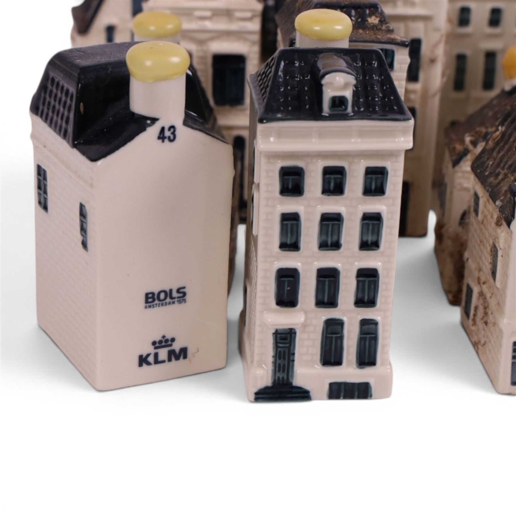Blue Delft's KLM Airlines, Bols decanters, approximately one hundred, shaped as Dutch houses   