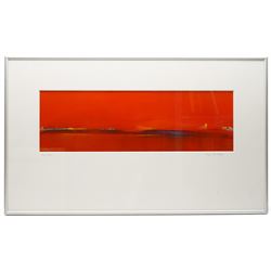Gillian Ross Kelsey (British 1935-2025): 'Red Glow', acrylic glaze on paper signed and titled in pencil 23cm x 72cm