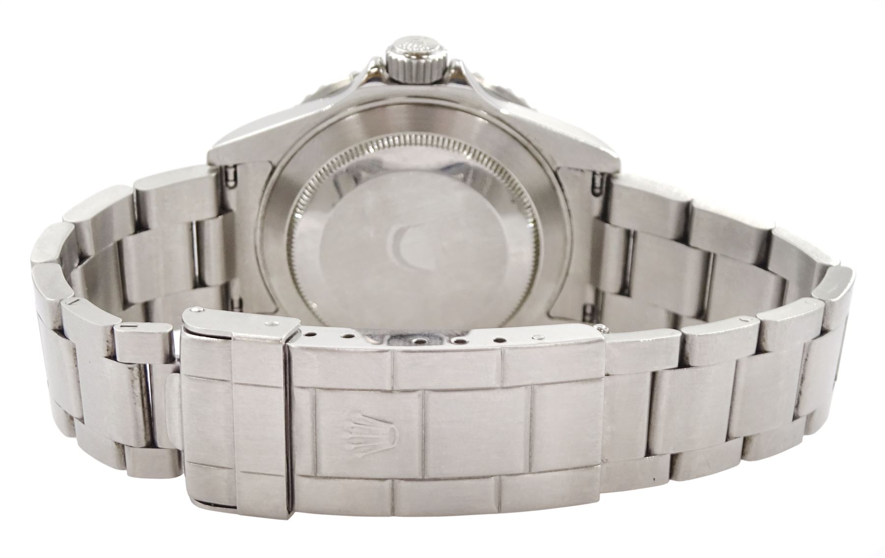 Rolex Oyster Perpetual Date Submariner 'Kermit' gentleman's stainless steel automatic wristwatch, circa 2005, model No 16610LV, serial No. D079091, 60 minute rotating green bezel, on Rolex Oyster stainless steel bracelet, with fold-over clasp, boxed with service guarantee dated 2014