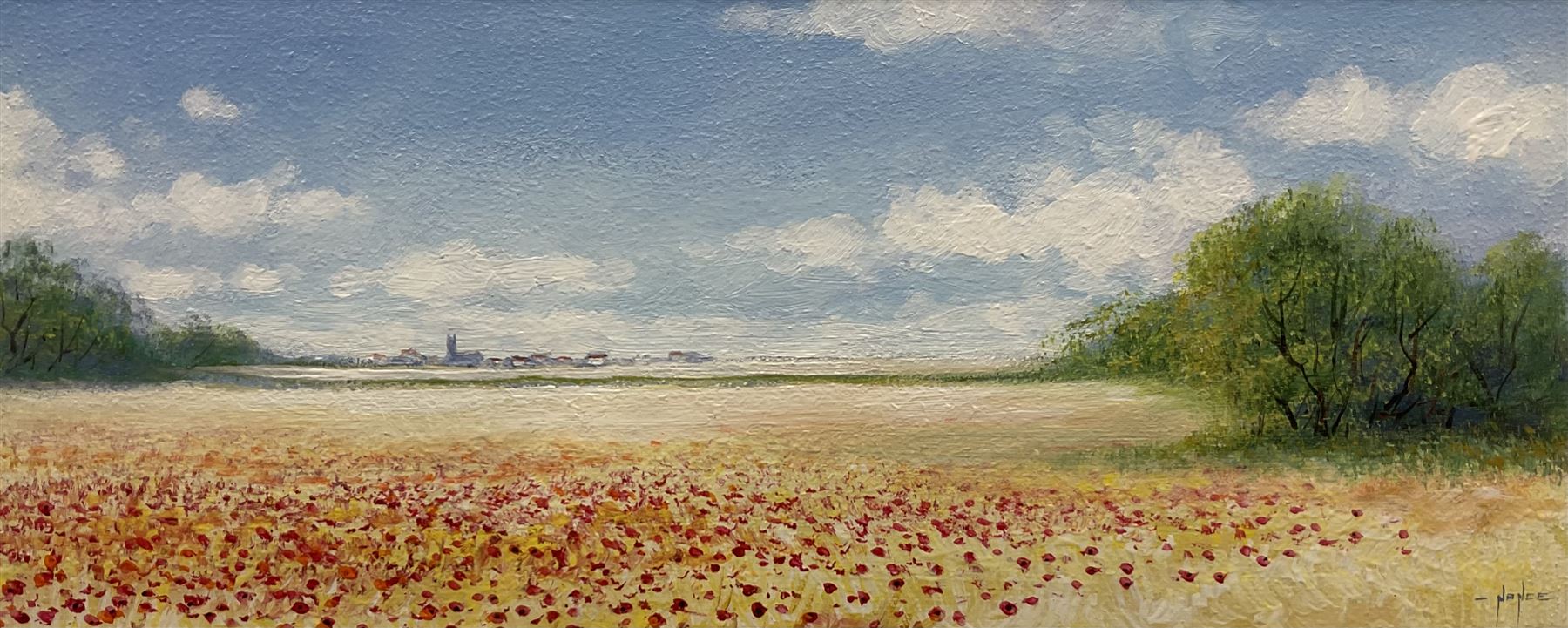 Mike Nance (British Contemporary): Field Landscape, acrylic signed 16cm x 38cm