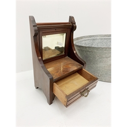 A Vintage galvanised wash tub, L75cm, together with an Edwardian walnut mirrored wall chest (formerly part of a dressing table). 